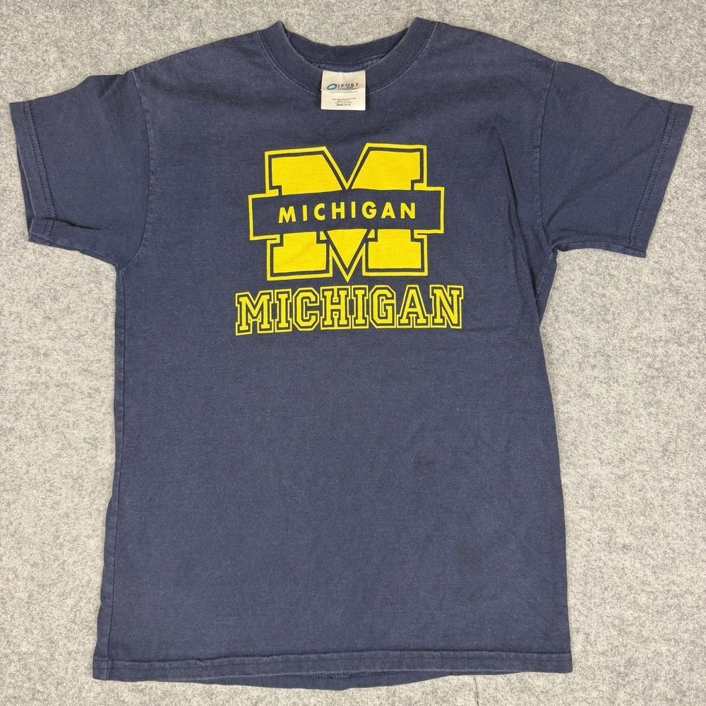 Michigan Wolverines Youth T Shirt Medium 10-12 Navy Blue Port and Company NCAA